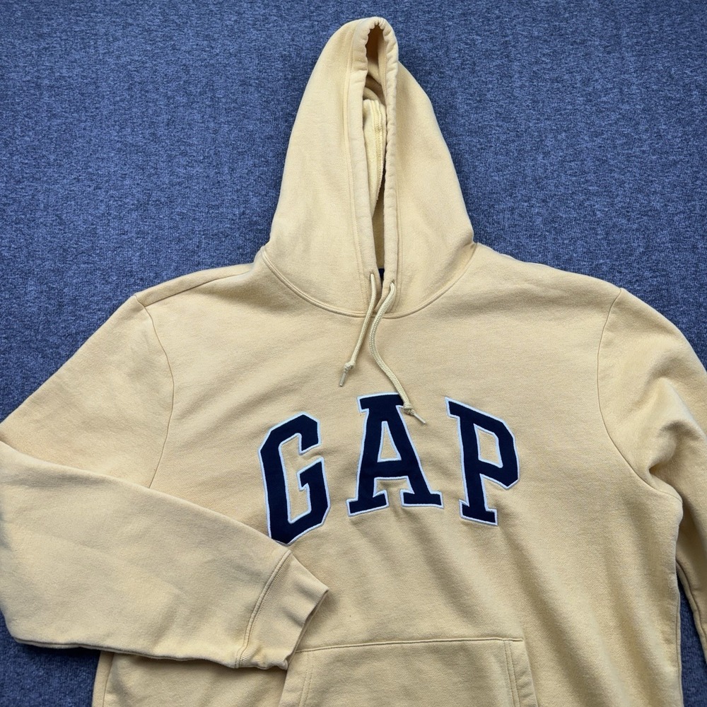 GAP Fleece Pullover Hoodie Men's Size XL Spell out Yellow Drawstring